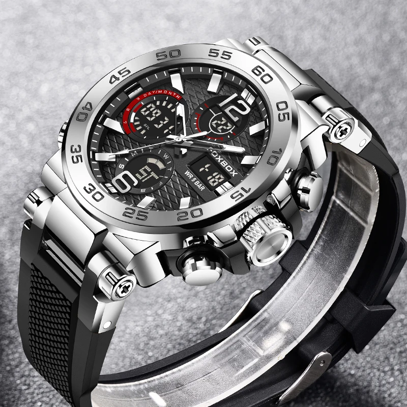 LIGE Outdoor Sport Quartz Man Watches Waterproof Dual Display Fashion Luminous Watch For Men Chronograph Military Man Wristwatch