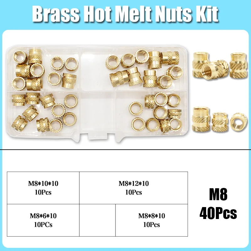 M2 M3 M4 M5 M6 M8 Messing Wärmeeinsatz Mutter Sortiment Set Hot Melt Rändelgewindeeinsatz Einbettung Kupfer Mutter 3D-Druck Nutinsert