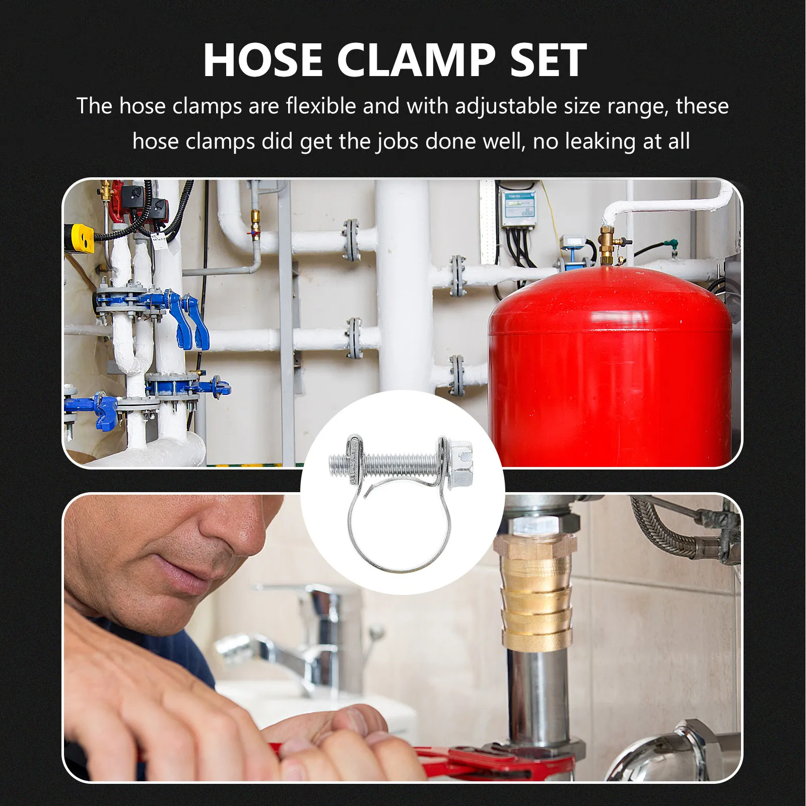 20Pcs Zinc Plated Iron Hose Clamp Set Adjustable Heavy Duty Fuel Water Pipe Clamp for Indoor Outdoor Use