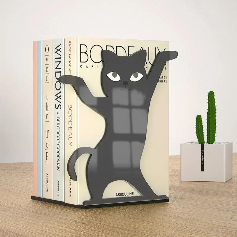 Dancing Cat Shaped Bookend Creative Storage Desktop Organizer Office Magazine And Book Shelf Divider