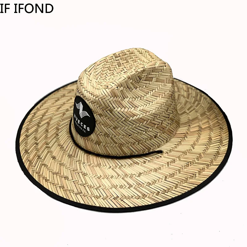 

New Popular Tied Rope Lifeguard Hat Summer Sun Straw Hat Ladies Big Eaves Vacation Beach Panama Hats