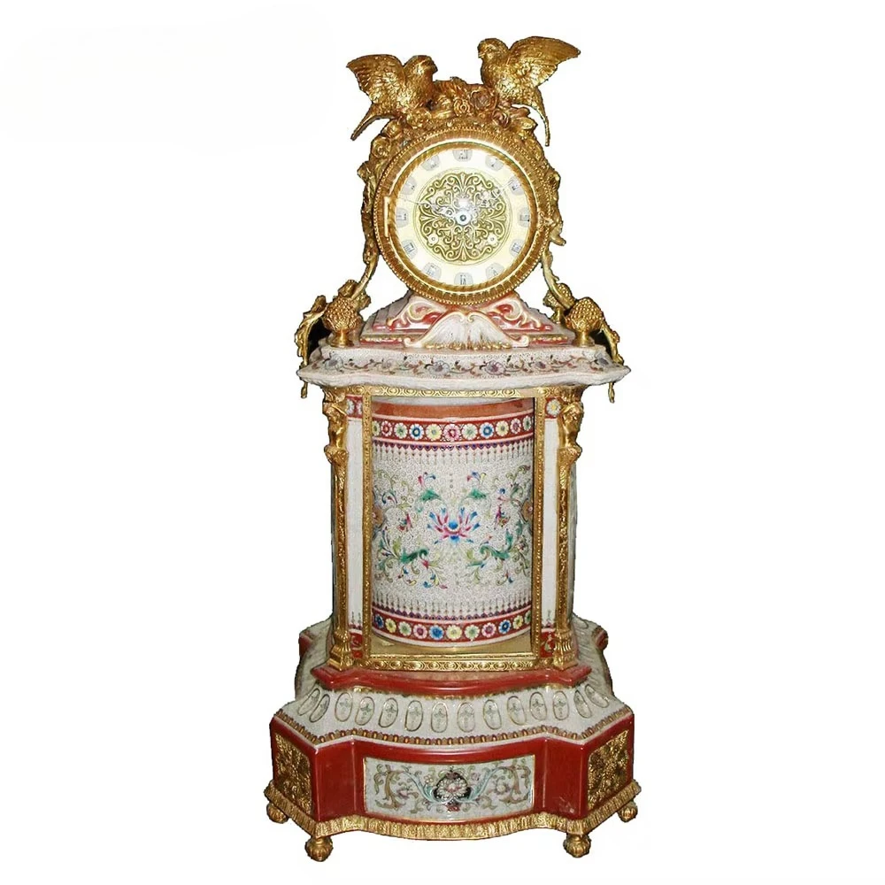 Exquisite Pattern Ceramic Decoration Living Room Clock Luxury Villa Home Use Light Clock French High-end Clock
