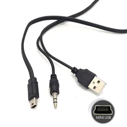 2 In 1 USB Cable 3.5mm Jack AUX Cable+USB Male Mini USB 5 Pin Charge for Bluetooth Player Portable Speaker Date Cable Audio Wire