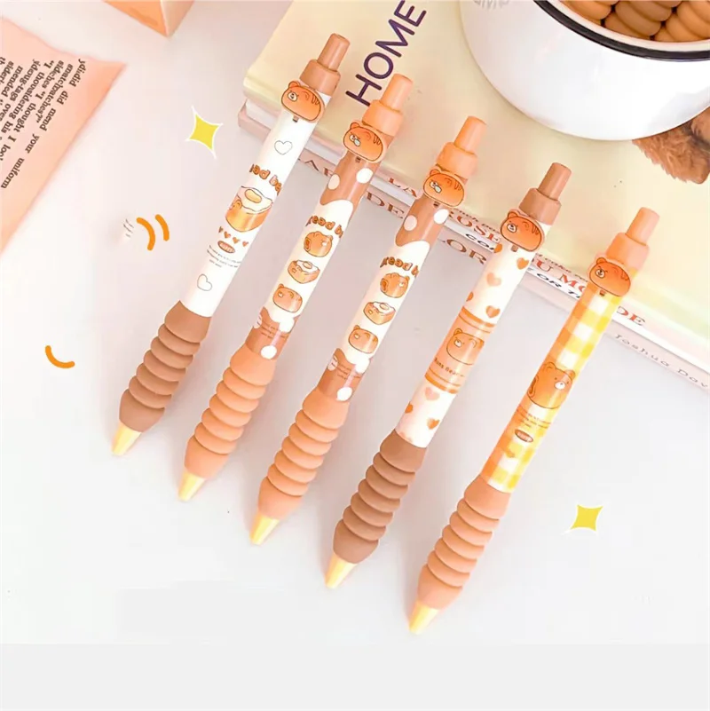 48 pcs/lot Kawaii Bread Bear Press Gel Pen Cute 0.5mm Black Ink Signature Pens Stationery Gift School Writing Supplies