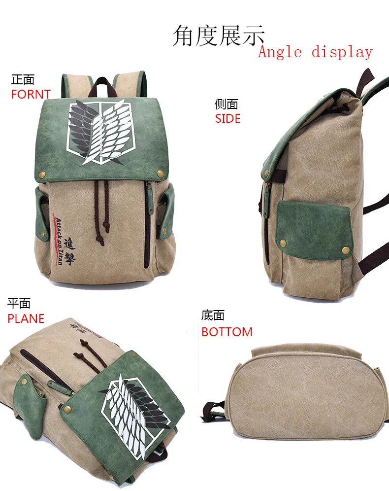 Anime Attack on Titan Boy's Backpack gifts Cartoon Canvas School Bag  Female Male Bagpack Plecak Laptop Travel Outdoor Mochilas