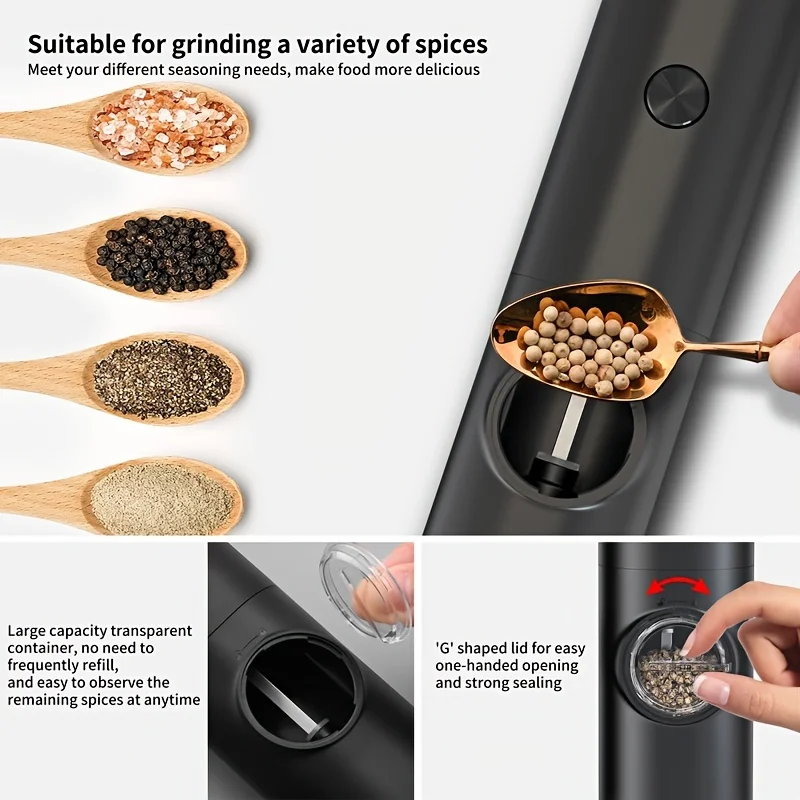 

2pc Electric Pepper & Salt Grinder Set - Automatic Battery Operated Mill with LED Light, Adjustable Coarseness, Durable Kitchen
