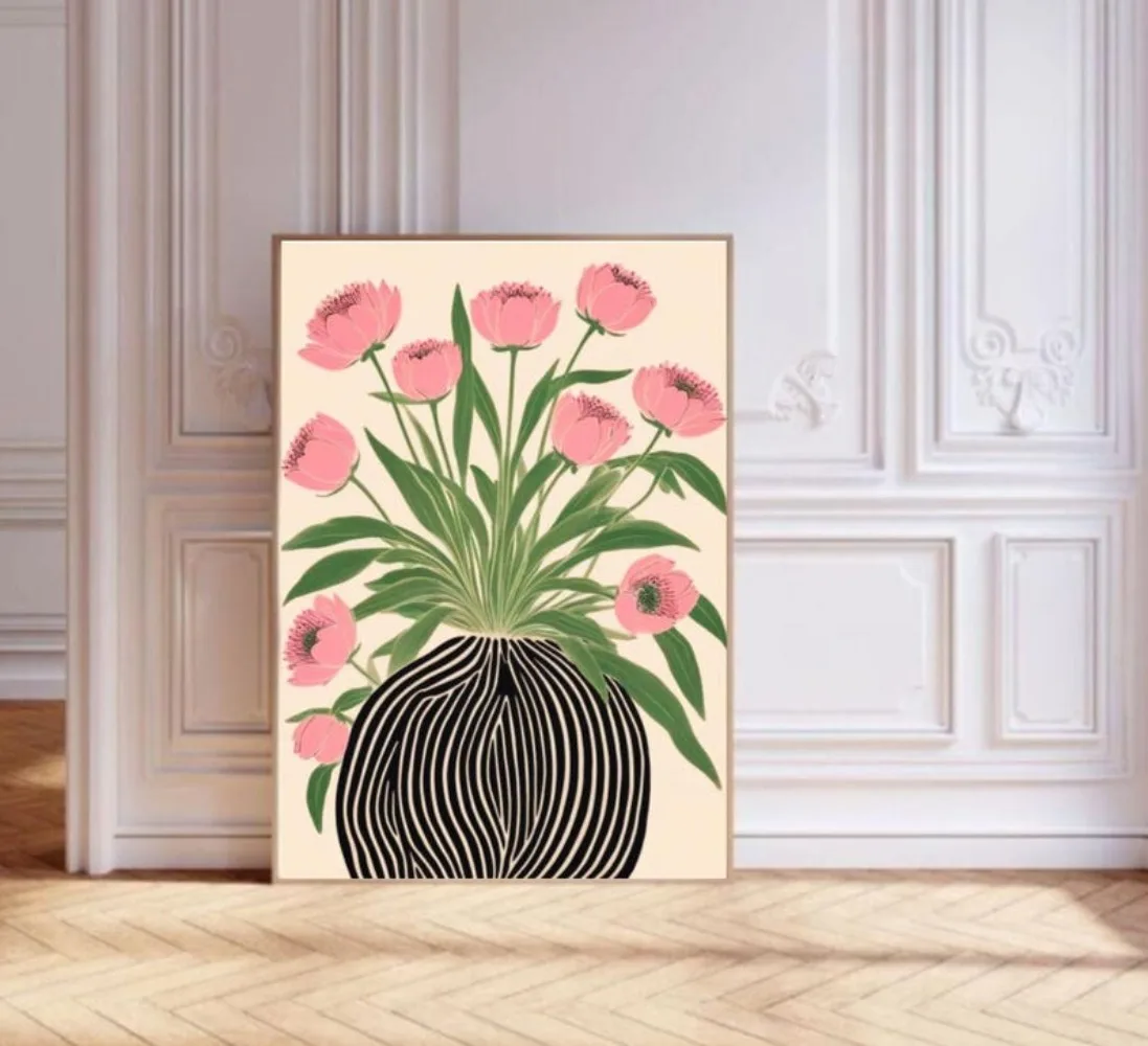 A Frameless Floral Poster,Matisse Wall Art,Pastel Print,Flower Paintings in Vases,Color Paintings,for Home Room Decoration,Gifts