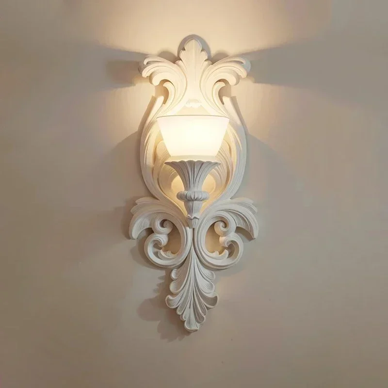 

French retro wall lamp Nordic light luxury carved wall lights fixture bedroom bedside lamps living room decor applique murale벽조명