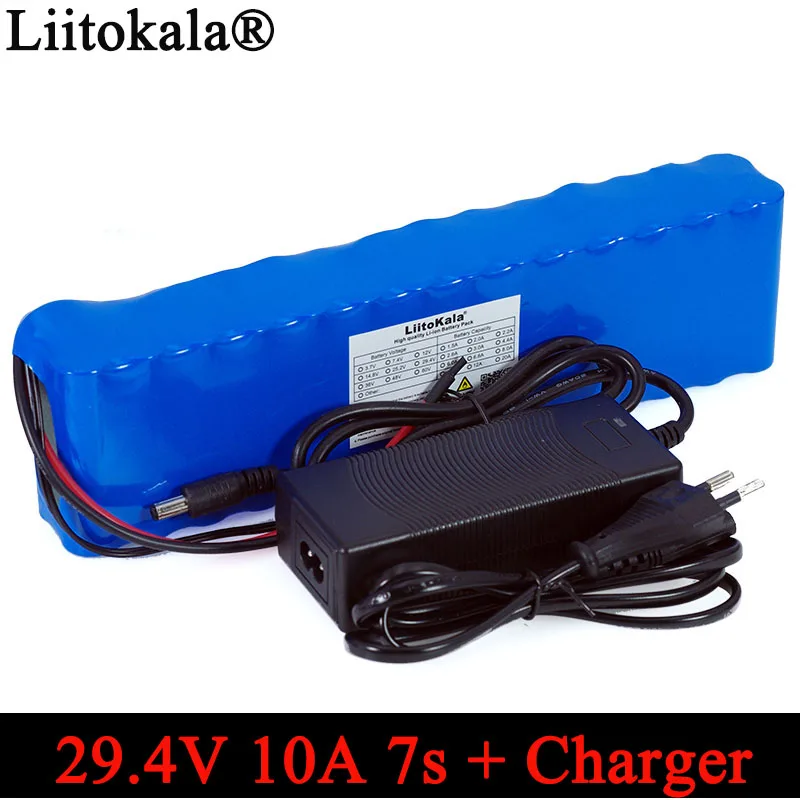 Liitokala 24V 10ah 7S4P แบตเตอรี่250W 29.4V 10000MAh แบตเตอรี่15A BMS สำหรับมอเตอร์ชุดเก้าอี้ไฟฟ้า + 29.4V 2A Charger