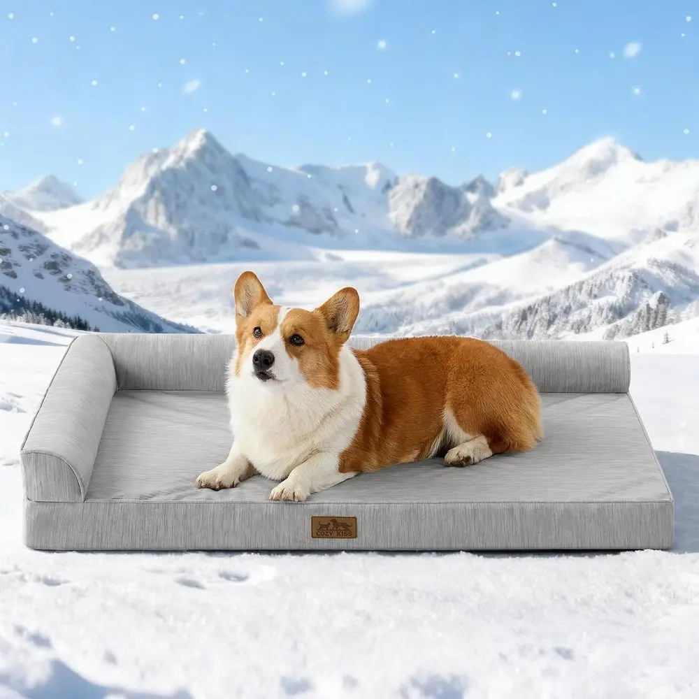 

Orthopedic Cooling Dog Bed with Sides, Removable Cover, Waterproof Liner, Nonskid Bottom, Grey (42 L x 30 W x 7 Th)