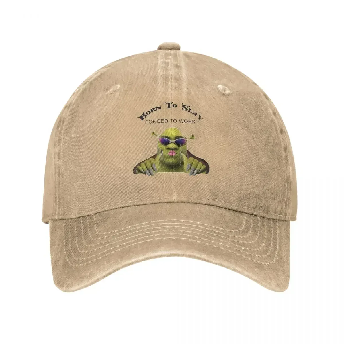 New Born To Slay Forced To Work Funny Shreks Baseball Cap Distressed Denim Snapback Hat for Men Women Outdoor Adjustable Fit Cap