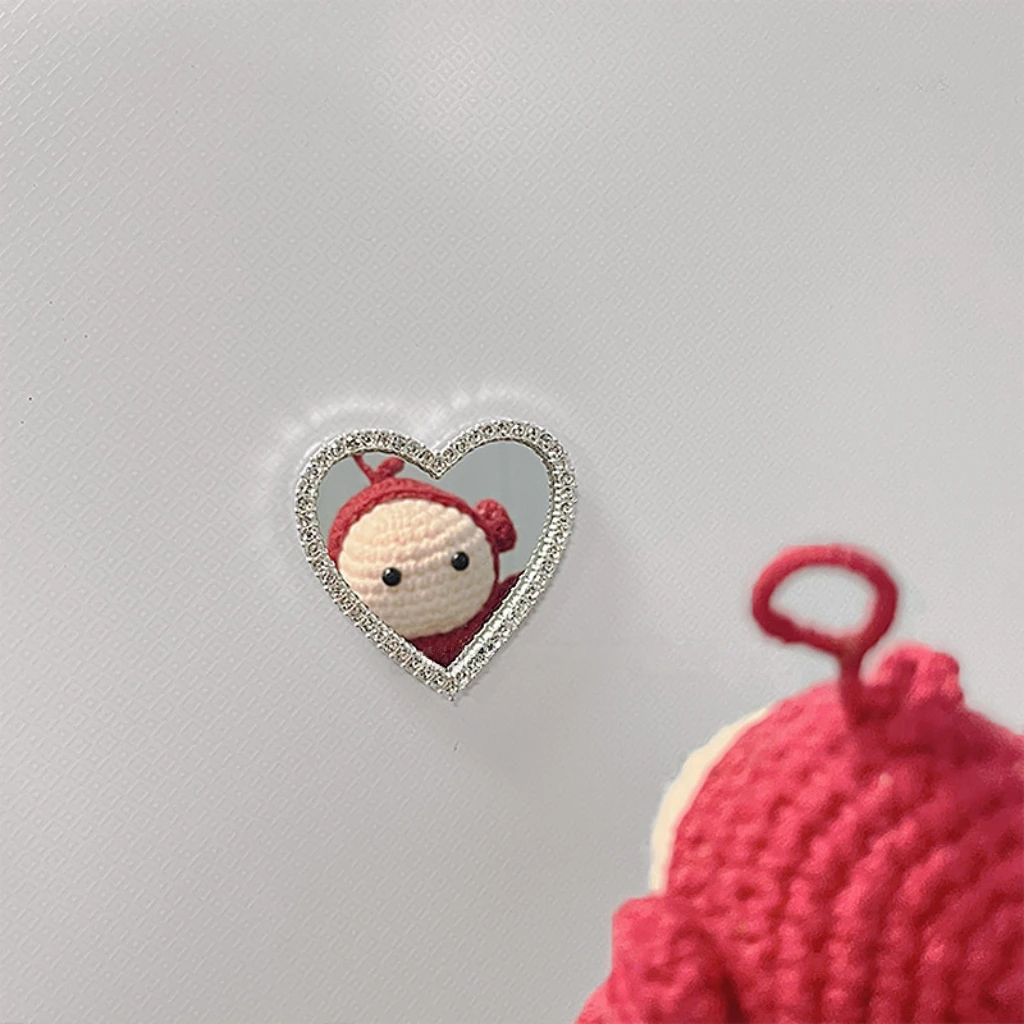 Glitter Heart Mirror Fridge Magnet Dimond Sparkle Heart Shape Cute Pocket Mirror Shiny Kawaii Refrigerator Magnet Gift for Girl
