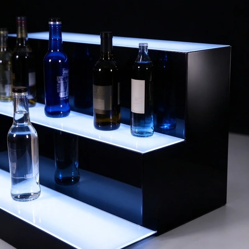 Acrylic Wine Rack LED Staircase Shape Creative Display Stand Variable Lighting Display Drinks Stand Simplicity Fashion Barware