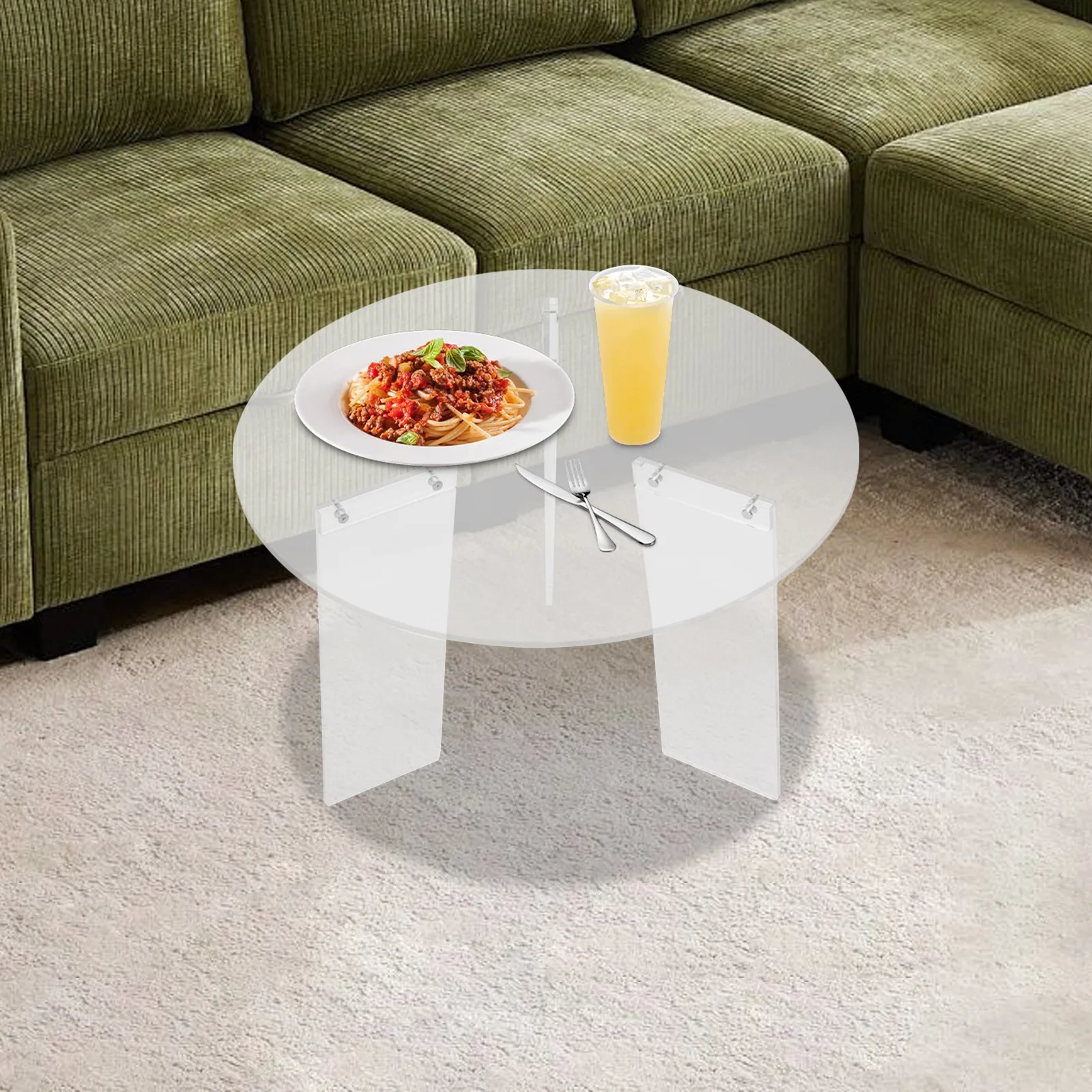 Café TablesClear Acrylic Round Side Table 15.7 Inch High Modern Coffee Table for Living Room