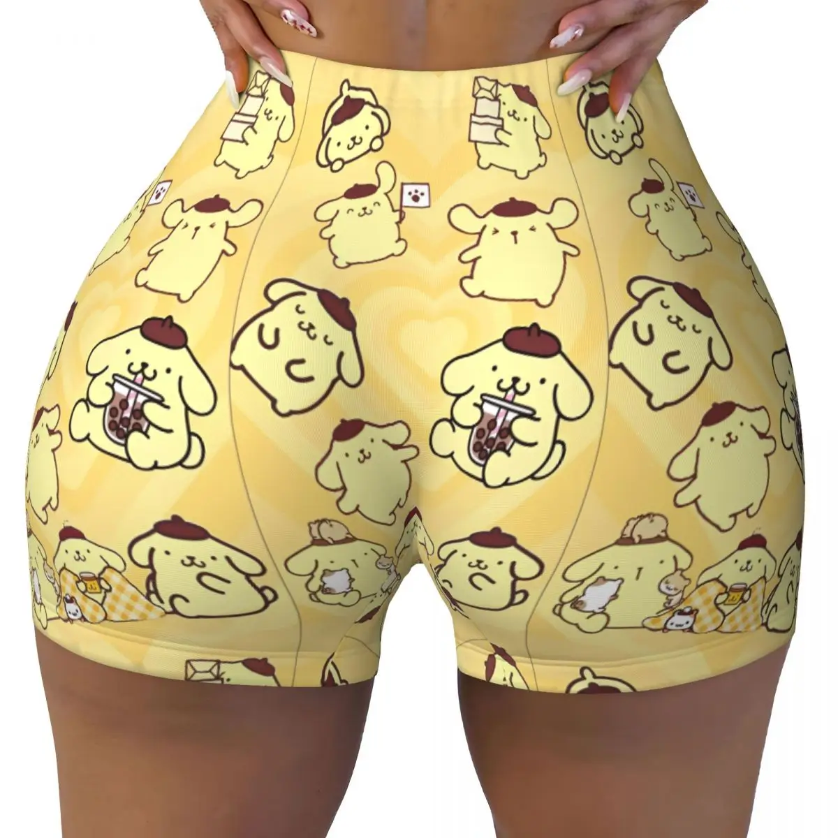 

Women Gym Running Biker Yoga Shorts Kawaii Pompompurin High Waist and Hip Shorts Sanrio Cute Cartoon Lifting Sports Leggings