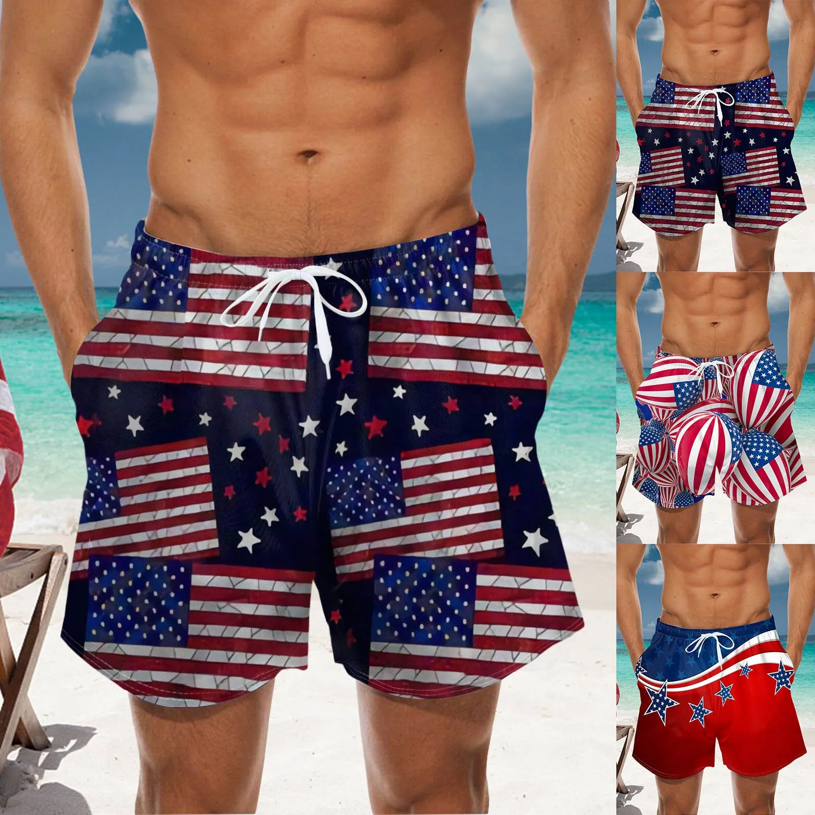 

Mens 3D Digital Printing Pocket Buckle Lapel Shorts Overall Shorts Men Swimming Suit Men Board Shorts Mens Swimwear