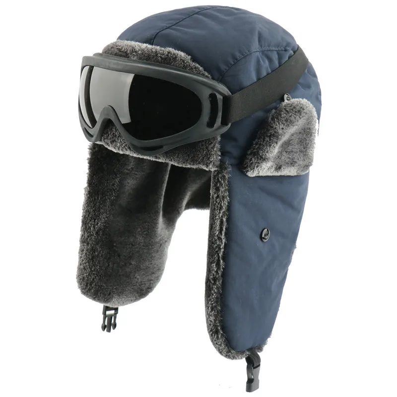 SupSindy Army Military Ushanka Men&Women Winter Bomber Hats with Goggle Warm Faux Rabbit Fur Pilot Earflap Trapper Snow Ski Caps