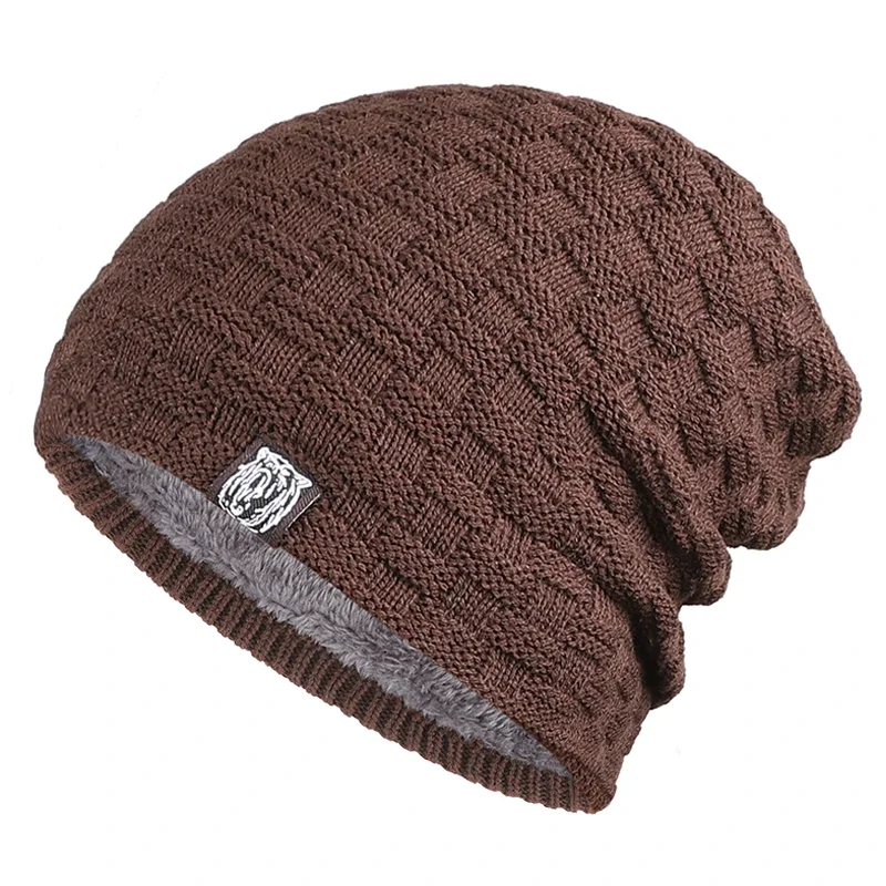 Mens Plush Lined Beanie Winter Knitted Skull Cap Thermal Outdoor Sports Warm Hat Skullies Cold Weather Protection