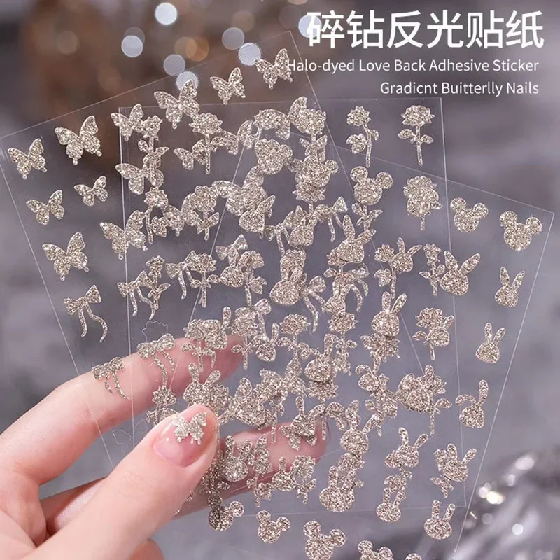 Shiny Broken Diamond Self-adhesive Nail Decoration Stickers Super Flash Snowflake Star Bow Rose Love Nail Decal