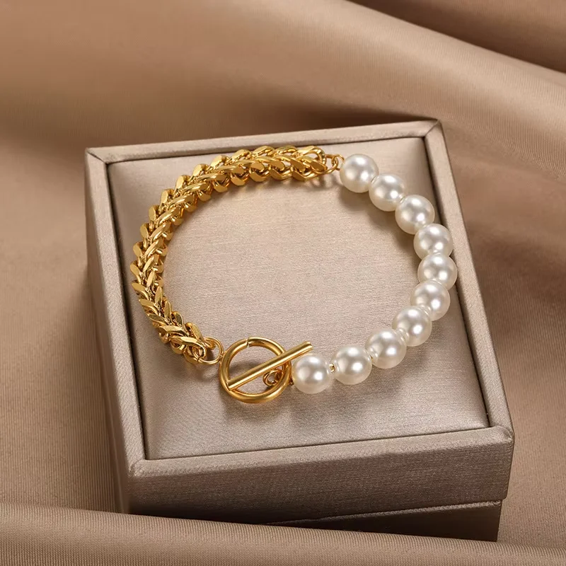 Stainless Steel Layered Charm Bracelet For Women Retro Punk Gothic Portrait Heart Pearl Bracelet Jewelry 2022