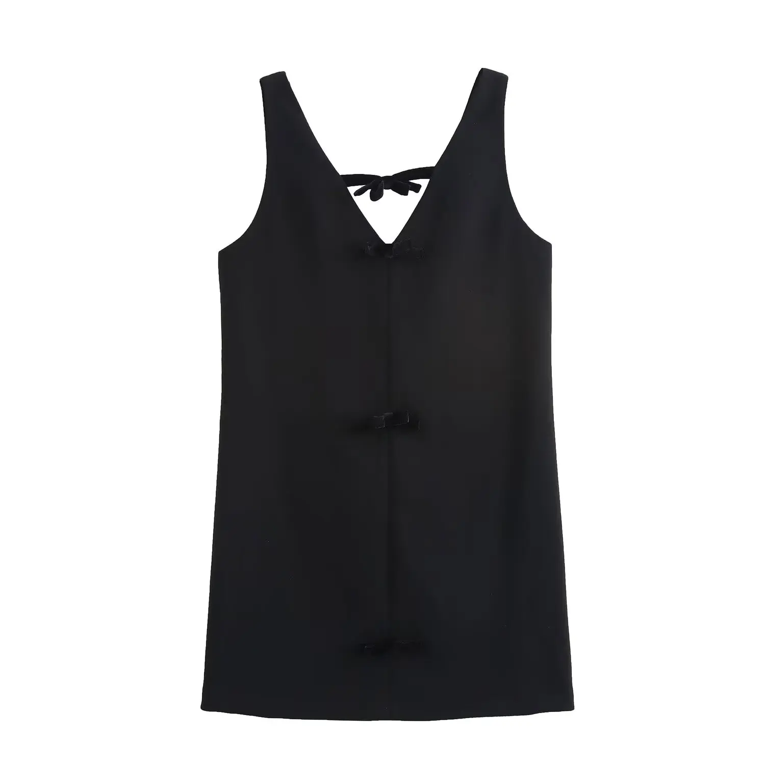 Tangada 2025 New Women Black Dress Bow Sleeveless Ladies Dress 6X0521