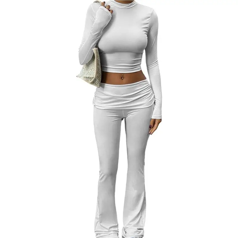 

CYL-Women's Sports Chick Style Round Neck Long-Sleeved T-Shirt Yoga Pants Suit Fall Winter Sports Casual Clothing