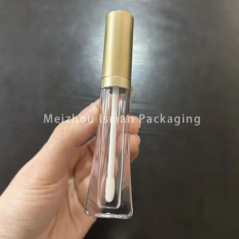 50Pcs Gold Top Flat Lipgloss Tube Luxury Lip Tint Container For Makeup Special Flat Shape Lip Gloss Bottles With Brush 6ml