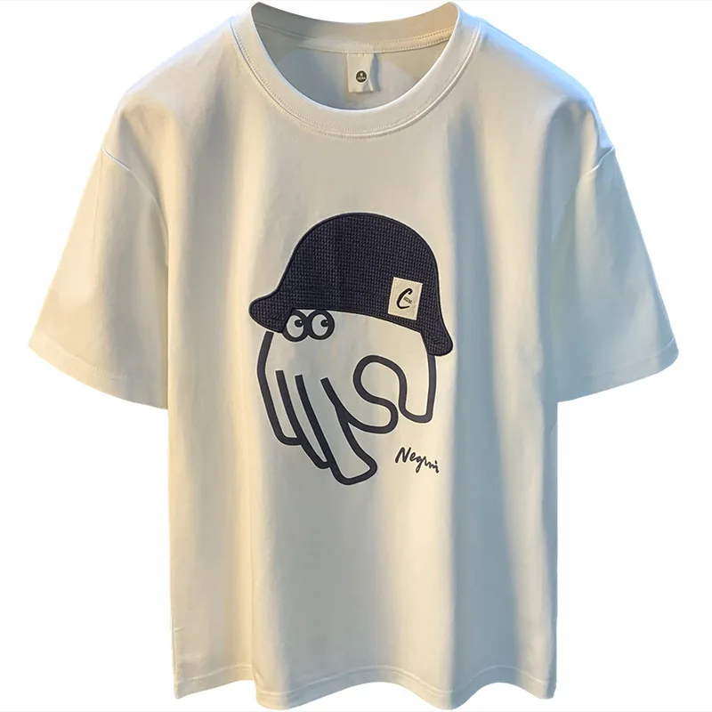 Summer printed embroidered T-shirt men's high-end fashion trend loose breathable versatile short sleeved top