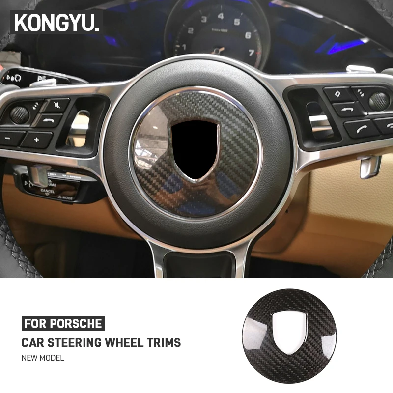 

For Porsche Cayenne Taycan Macan Panamera 911 718 Real Carbon Fiber Car Steering Wheel Decoration Panel Trim Cover Sticker Decal