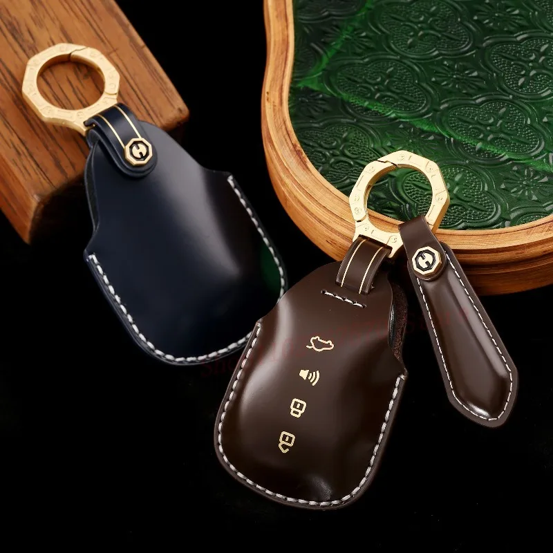 High-End Personality Genuine Leather Key Case Cover Protective Shell Bag Keychain For WEY Mountains Mocca 2023 Car Accessories