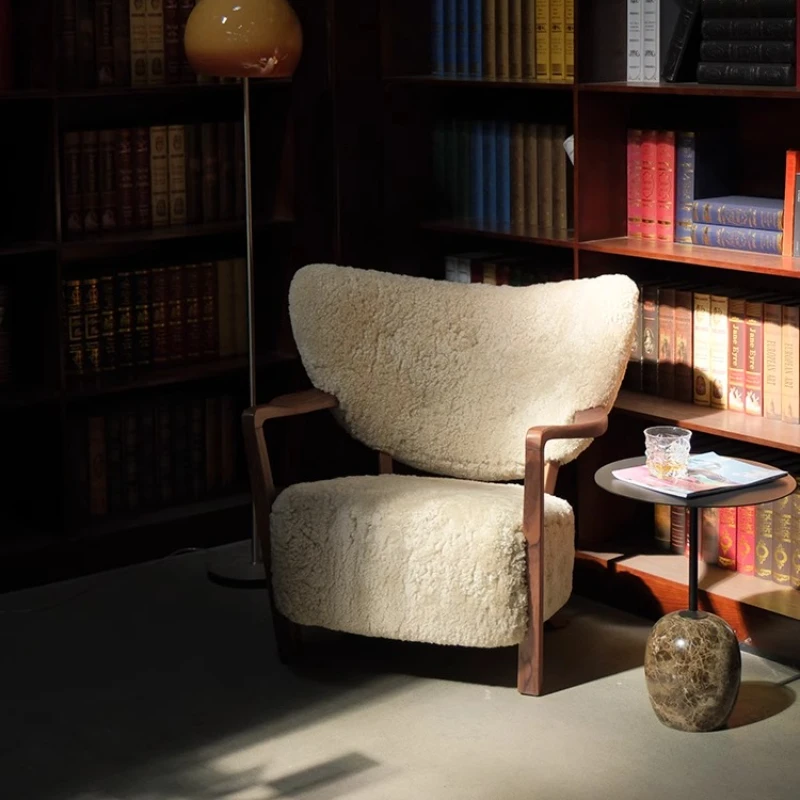 

Wool leather leisure chair retro style living room single sofa chair