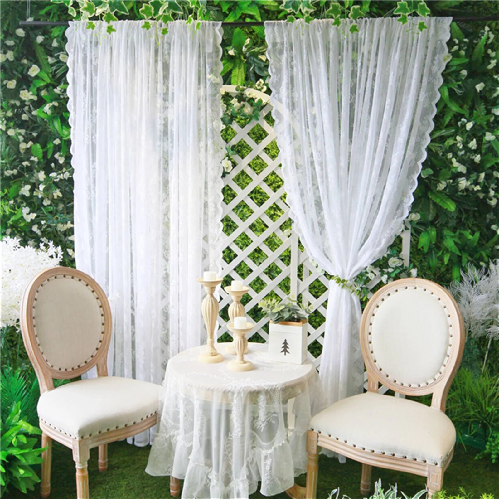 White Floral Lace Sheer Rod Pocket Curtain Panel Semi Transparent Airy Light Filtering For Bedroom Living Room Window Treatment