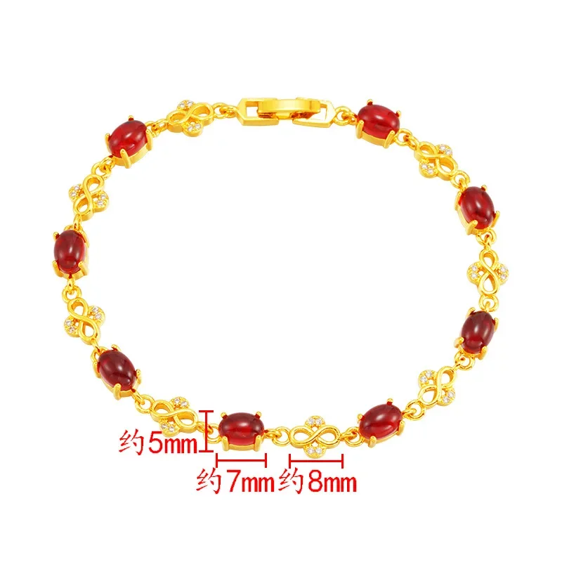 Imitation Color Treasure Crystal 24K Gold Plated Zircon Bracelet Women's Fashion Simple Yellow Gold Hand String Women's Gift