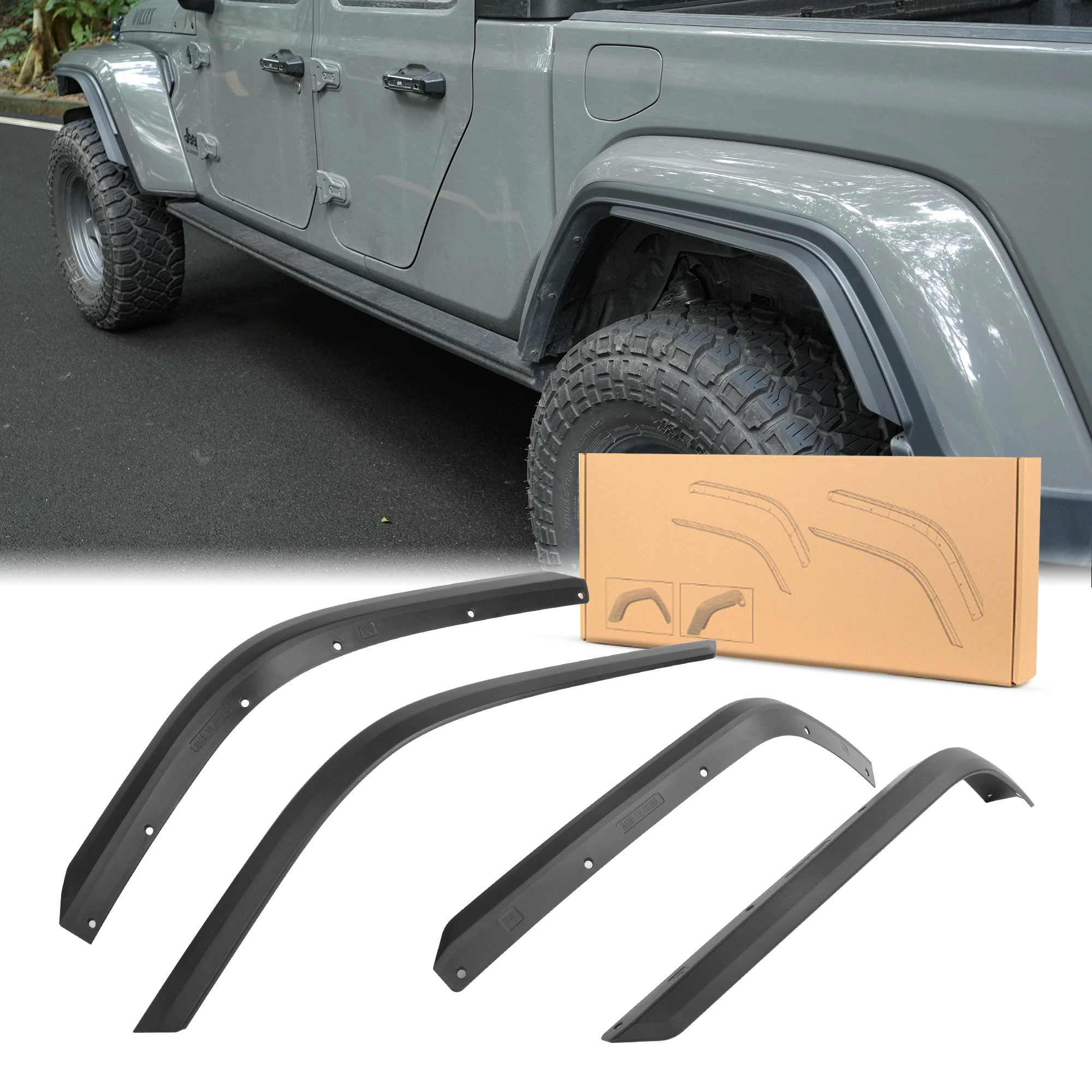 

Front & Rear Fender Flares Fender Trim Extension Protector For Jeep Gladiator JT Sport & Willys For Low Fender Wheel Arches