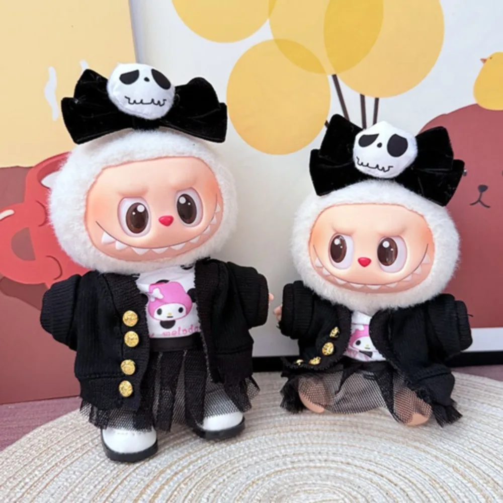 

17cm Cute Mini Plush Doll's Clothes Outfit Accessories for Labubu Dolls Melody Clothing Kids Gift Overall and Hat
