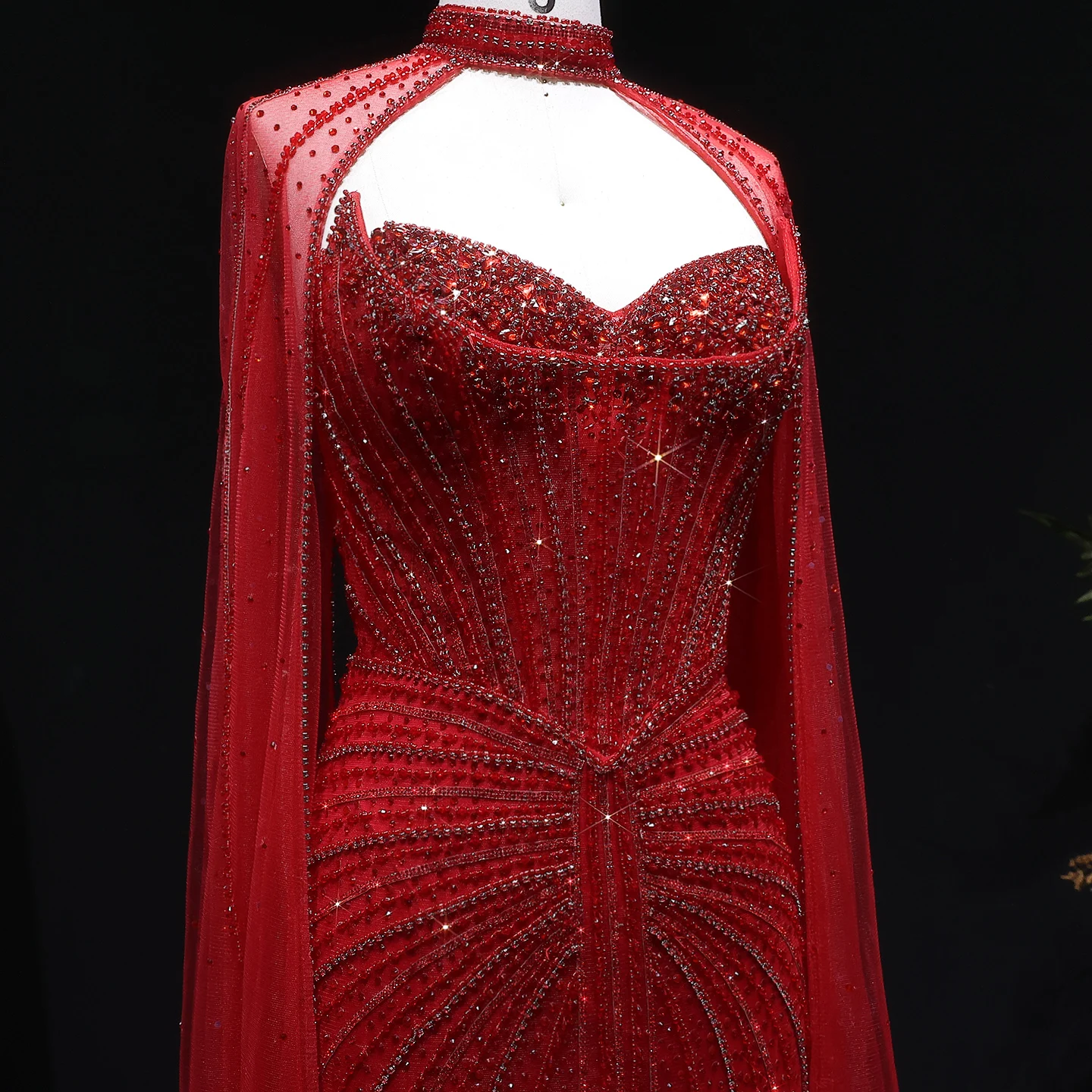 Sharon Said Luxuriöses Weinrotes Abendkleid mit Cape-Ärmeln, Lang, Rosa, für Damen, Hochzeit, Party, Ballkleider, Arabisch, SS156, Maßanfertigung – Detail 26