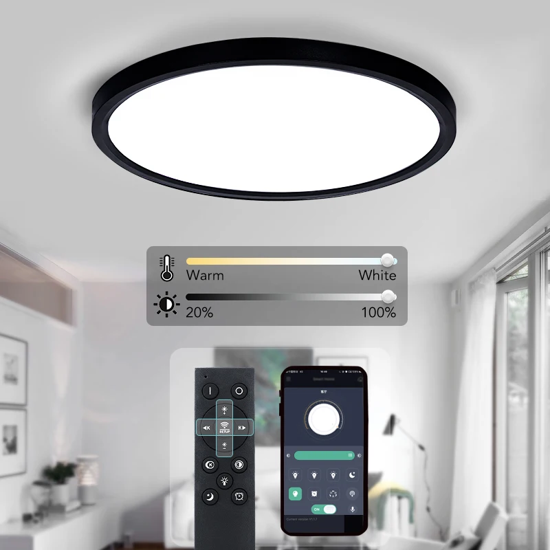 Smart Ceiling Lights 0.94 Inch Remote APP Control Ultra Thin Dimmable Modern Round LED Ceiling Lamp Bedroom Dining Room Kitchen