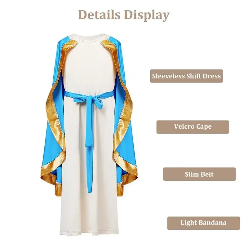 Biblical Robes For Kids Girls Holy Virgin Mary Costumes Girls Saint Outfit Cosplay Dress For Halloween And Christmas Party