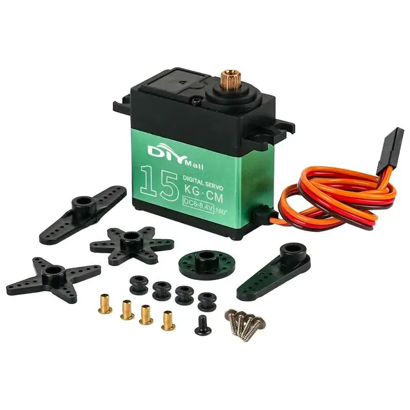 Servo Digital de 15KG, Motor de engranaje de Metal, cepillo de carbono, alto par de 270/360 grados, resistente al agua para Robot, avión, coche teledirigido, Juguetes DIY