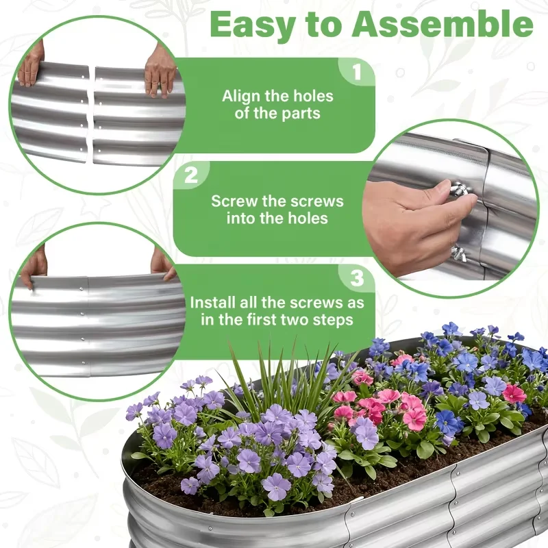 2Pcs Thickened Galvanized Oval Large-Capacity Raised Garden Planter Bed, Multi-Purpose Outdoor Metal Planting Box, Rust Resistant, for Herbs, Vegetables & Fruits view 7