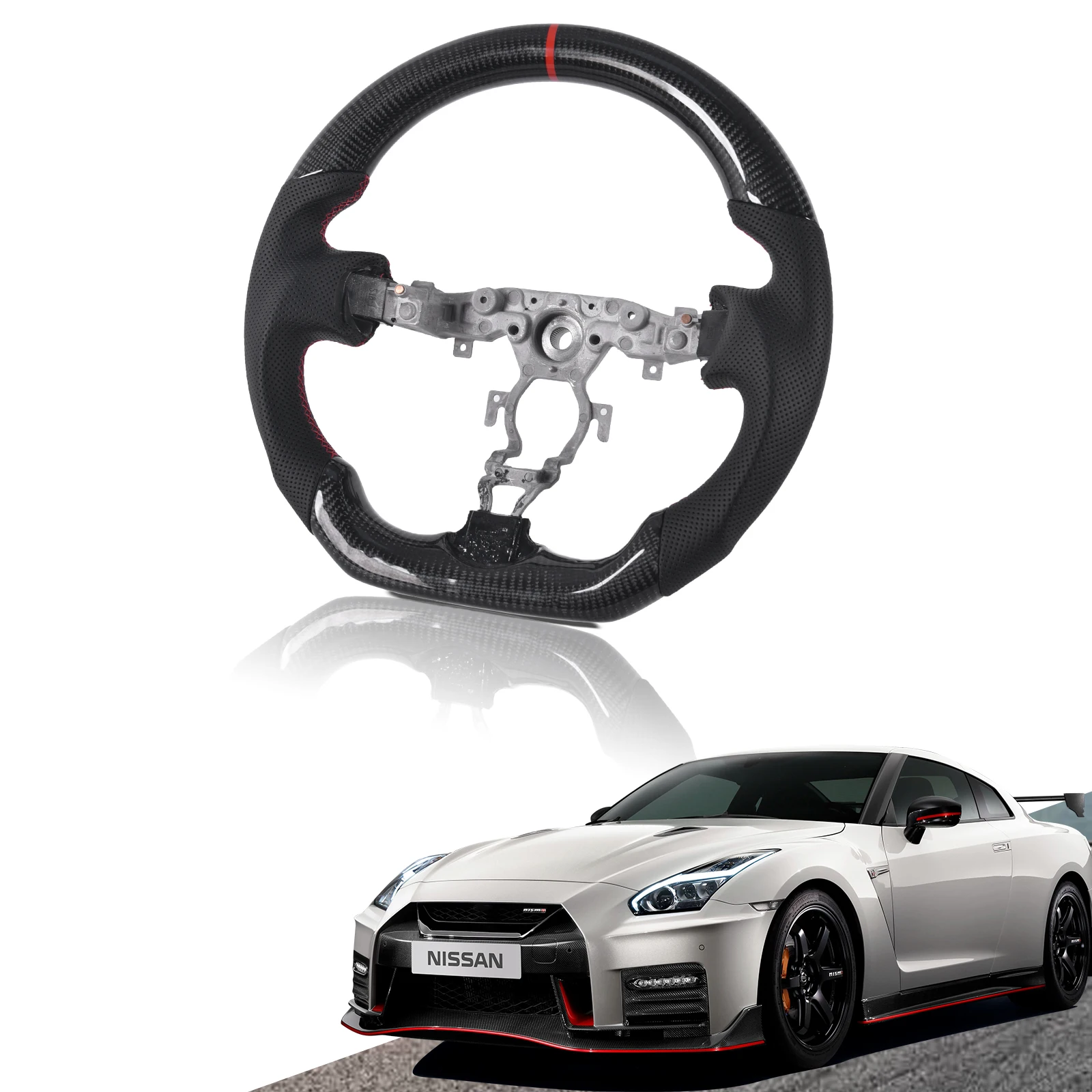 For Nissan 370z Carbon Fiber Steering Wheel Leather Perforations With Frame Button