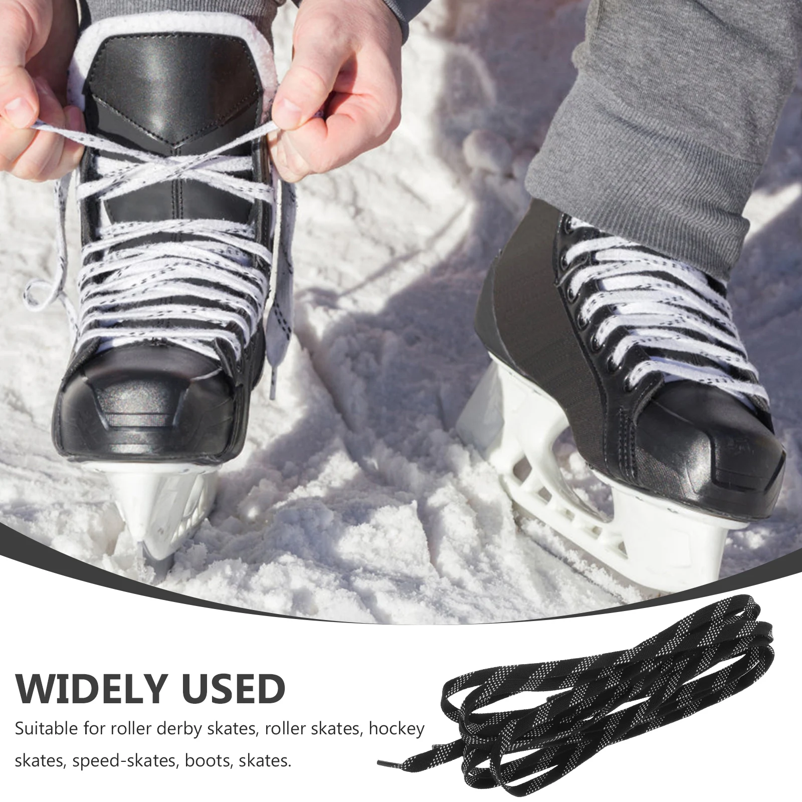 

Premium Hockey Shoelaces Skates Sports Skating Accessories Multi-Purpose Flat Wax Polyester Lace Replacement Black
