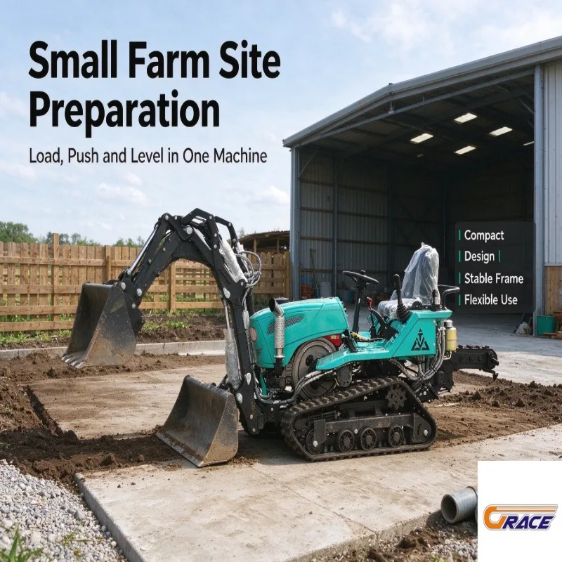 Small Crawler Farm Tractor, Multi Attachments: Excavator Arm, Wood Grapple, Breaker Hammer, Earth Auger Optional