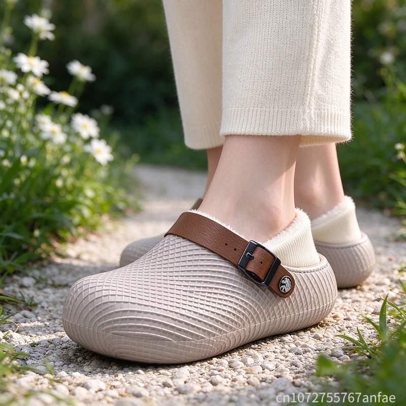 Winter Fleece Lined House Shoes EVA Clogs For Women And Men Thick Sole Water Resistant Indoor Outdoor Slip On Slippers Footwear