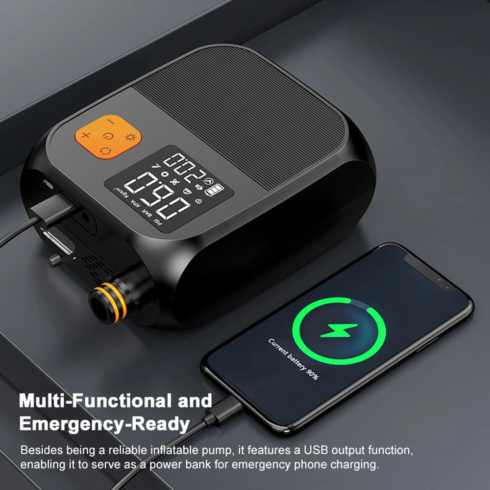25PSI High Pressure Electric Air Compressor Pump Power Bank Portable Paddle Board Pump with 6 Nozzles and LED Light image 4