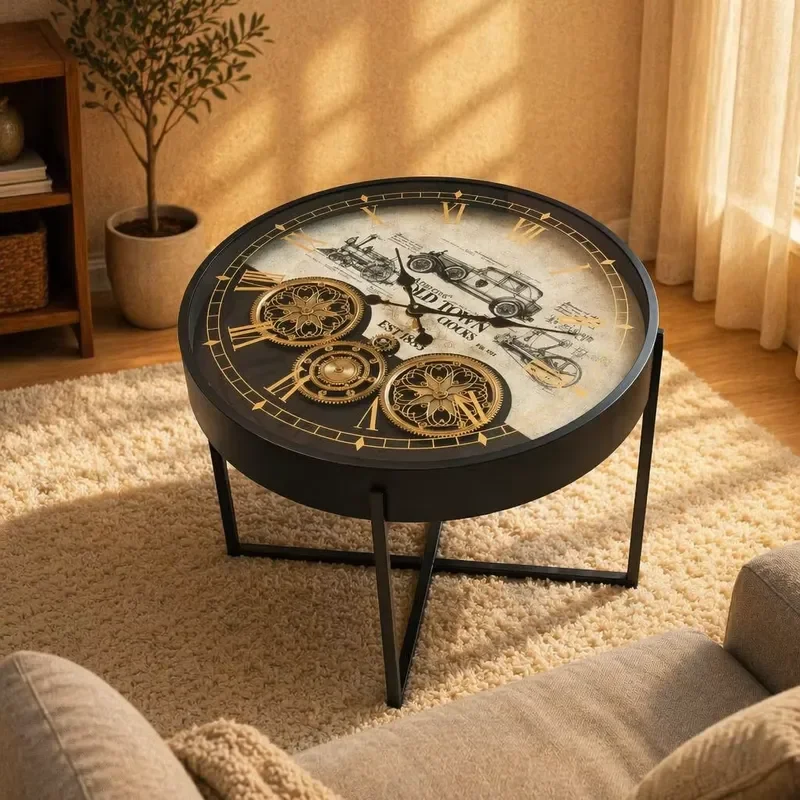 Retro American Style Gear Clock for Living Room Coffee Table Lightweight Luxury Design High End Home Decor Vintage Timepiece