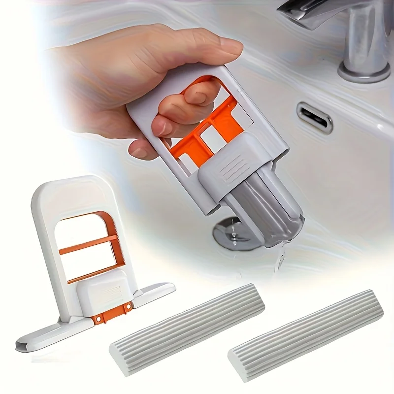 

3Pcs (1 mop + 2 sponges) leave-in desktop mop - quick cleaning design, foldable space-saving, hand-free cleaning system -