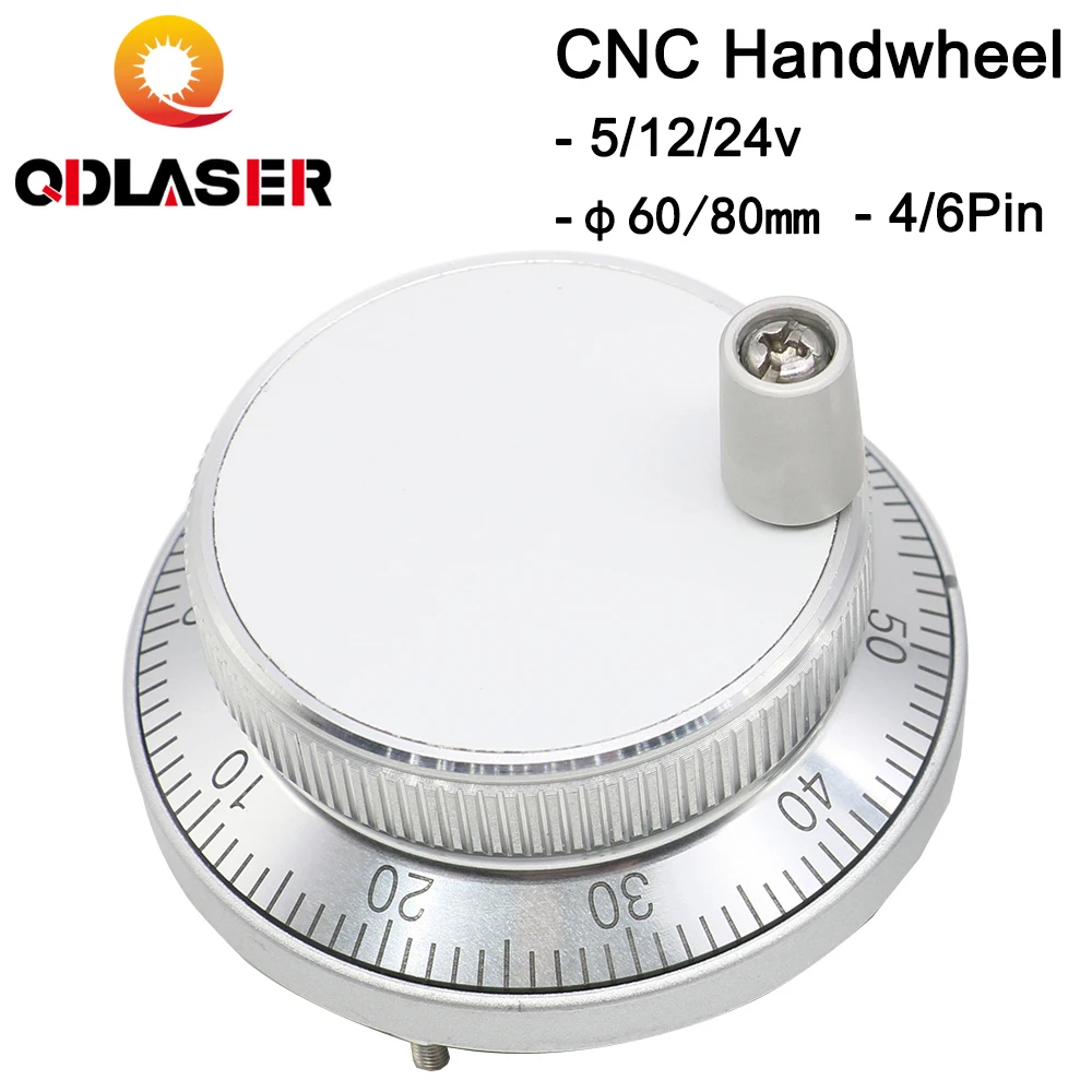 QDLASER CNC Pulser Handwheel 5/12/24V 4/6Pin Pulse 100 Manual Pulse Generator Hand Wheel CNC Machine 60mm Rotary Encoder