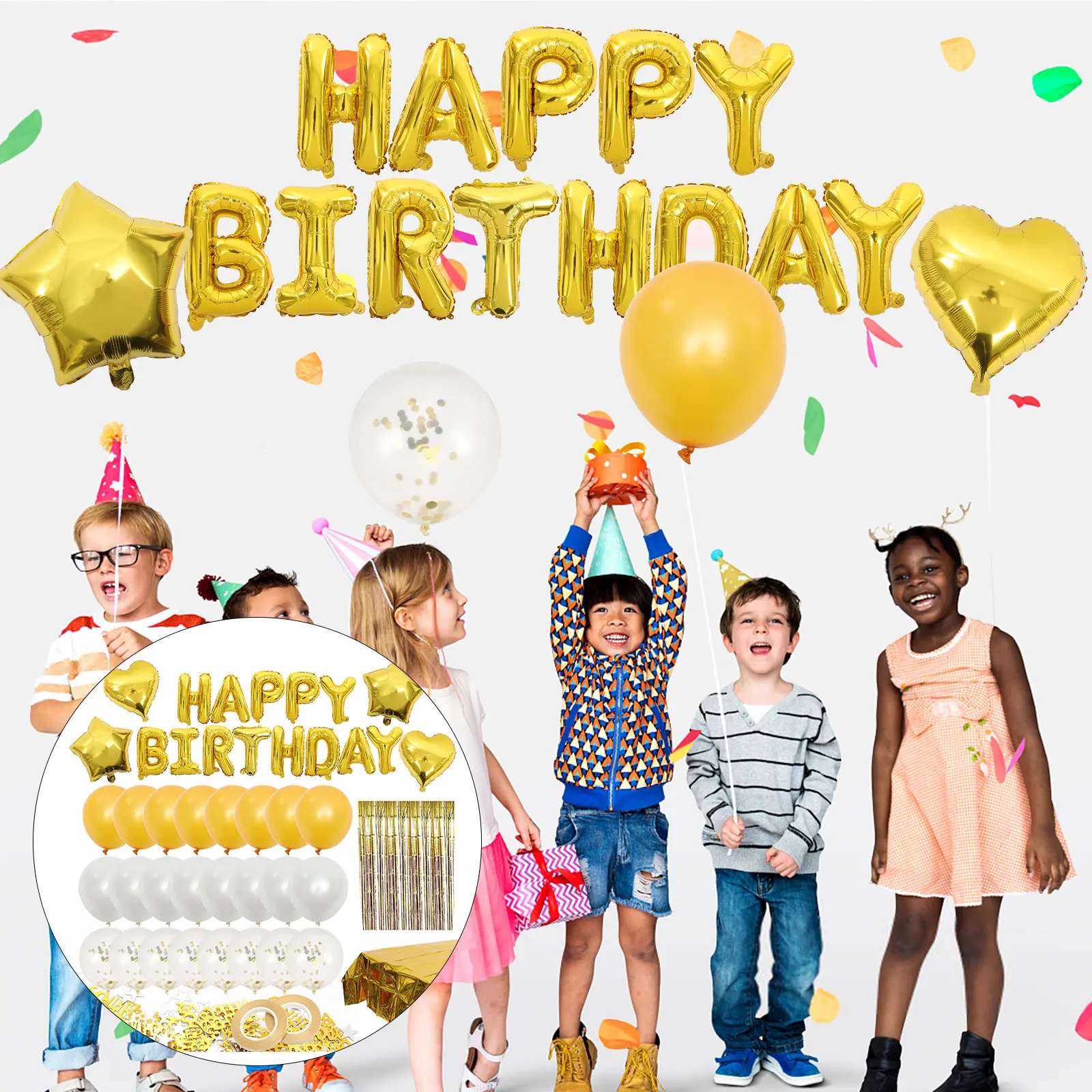 

1 set Balloon Birthday Set Hot Decorations Birthday Party Supplies Kit Pink White Balloons Fringe Curtains for Girls