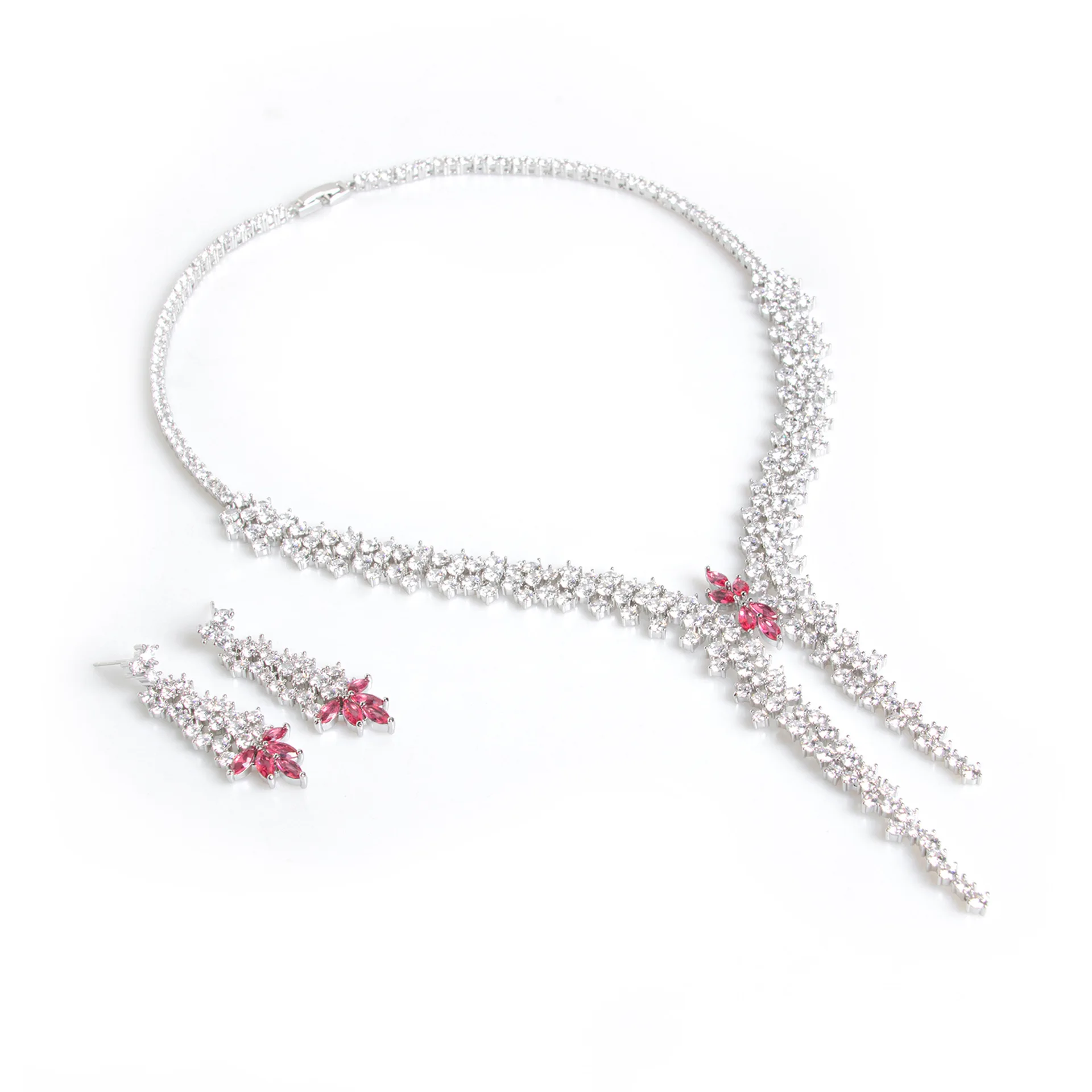 Drop Earrings Long Necklaces Fine Jewelry Sets For Women Pendants Cubic Zircon Wedding Party Engagement Accessory